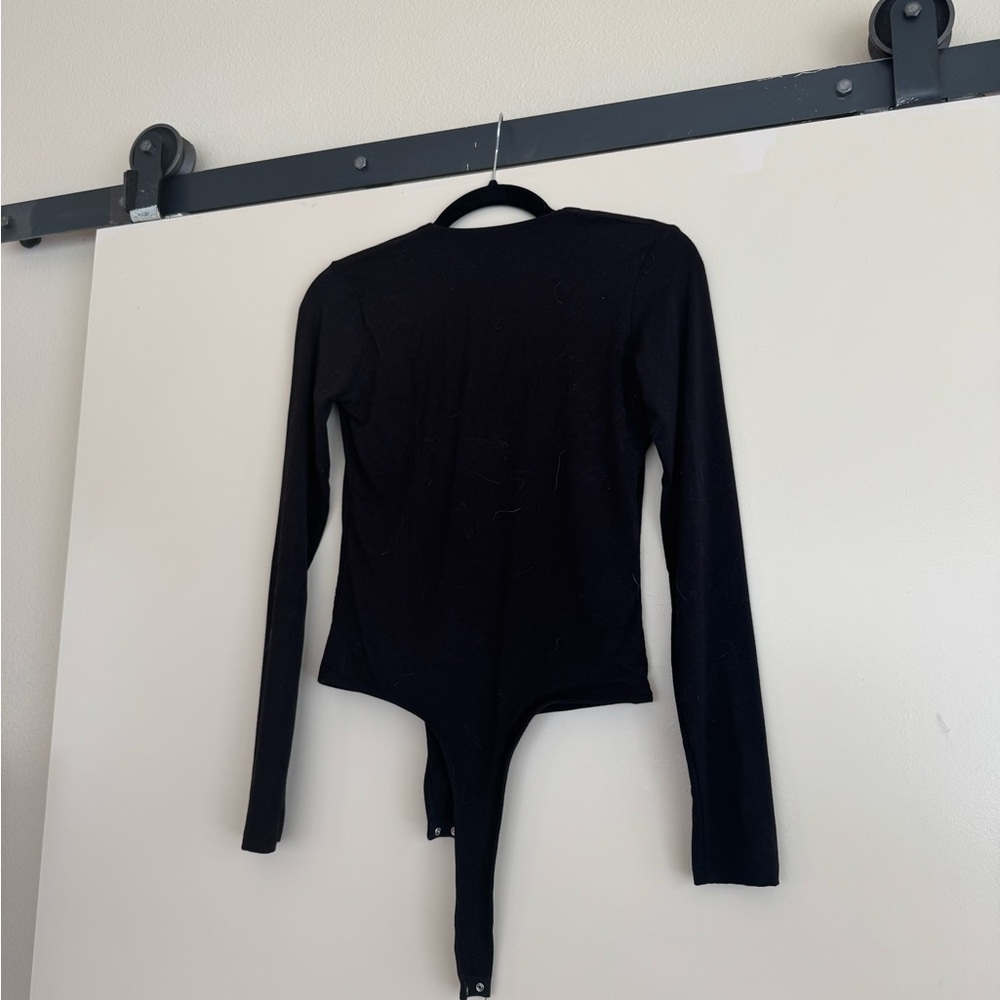 Black Asymmetrical Fitted Long Sleeve Bodysuit